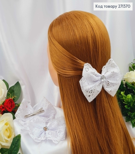 Заколка БАНТ белый, кружево с камешком, 11*8см, УКРАИНА 271370 фото 1