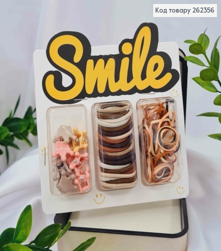 Набор детских: резинки Шнурок/Силиконовые + Крабики "Корона", Пастельных цветов 262356 фото 1