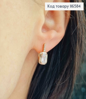 Серьги "Эсми", С прямоугольным камешком, 1,5см, Xuping 18К 116584 фото