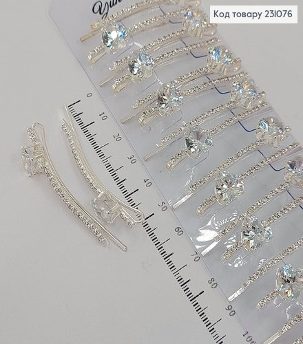 Заколка невидимка металл серебряная 6 см сердце 2 шт / уп. 231076 фото 2