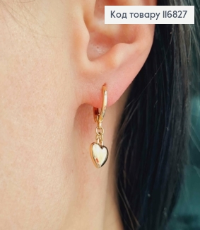 Серьги кольца, с подвесками выпуклыми сердечками 1,1см, Xuping 18К 116827 фото