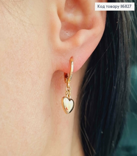 Серьги кольца, с подвесками выпуклыми сердечками 1,1см, Xuping 18К 116827 фото 1