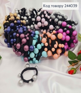 Резинка мікрофібра 5см з пришитими кольоровими бусинками різного розміру в асорт. 244039 фото