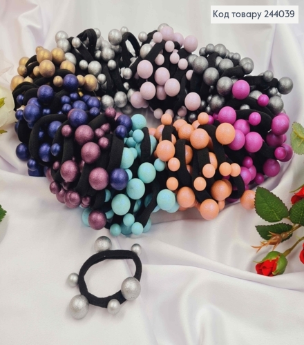 Резинка мікрофібра 5см з пришитими кольоровими бусинками різного розміру в асорт. 244039 фото 1