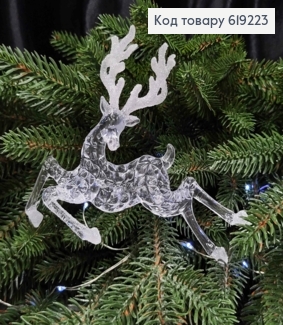 Новорічна фігура ОЛЕНЬ, пластик, колір ПРОЗОРИЙ+БЛИСК, 14*11,5см, Україна 619223 фото