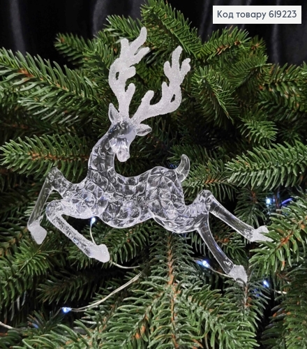 Новорічна фігура ОЛЕНЬ, пластик, колір ПРОЗОРИЙ+БЛИСК, 14*11,5см, Україна 619223 фото 1