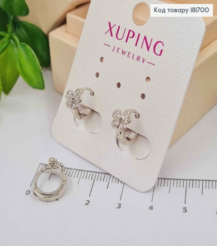 Серьги родованные кольца "Бабочка" с Блестящими камешками, диаметр 1см, Xuping 181700 фото 1