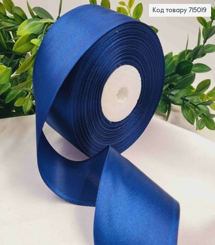 Лента атласная ТЕМНО-СИНЯЯ (цвет 038), ширина 5см, длина 36 ярдов (33м) 715019 фото 1