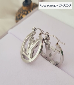 Сережки родированые кольца "LouisVuitton" , 2,5см, Stainless Steel 240230 фото