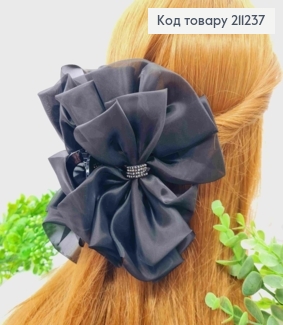 Краб пластик прикрашений "БАНТИКОМ" з органзи зі стразами, 12,5см, Чорного кольору 211237 фото