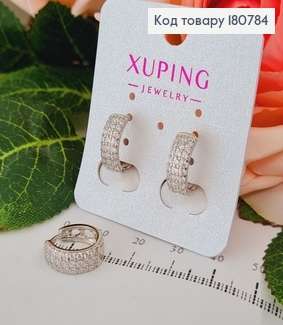 Сережки родовані кільця три ряди камінців, 1,5*0,5см, Xuping 180784 фото