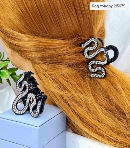 Краб металл "ВОЛНА" украшен Блестящими камнями, 4,5см, Черного цвета 215679 фото 1