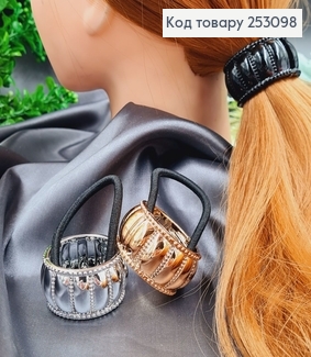 Резинка для высокого хвоста с зажымом в асорт. (золото/серебро/черный) 253098 фото