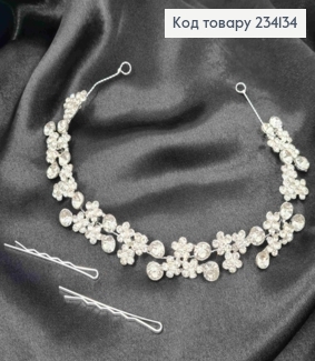 Гілочка у волосся, Срібного кольору, Міні-Квіточки з Камінчиками 234134 фото