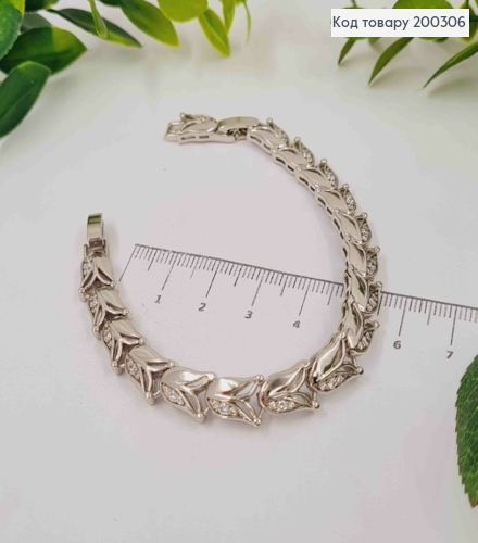 Браслет родований плетіння пластинами "Квітка" з Блискучими камінцями, довж. 17+2см, Xuping 200306 фото 2