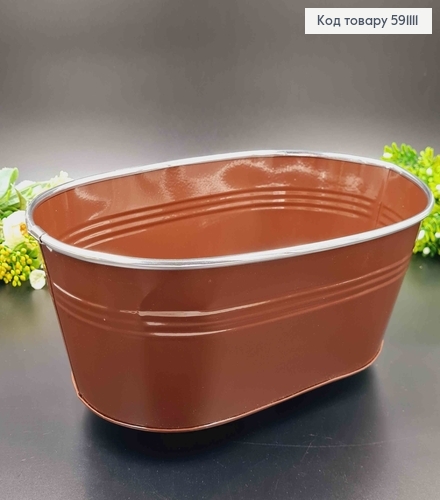 Відерце-кашпо, овальної форми, метал, коричневого кольору, висота 11см, Польща 591111 фото 1