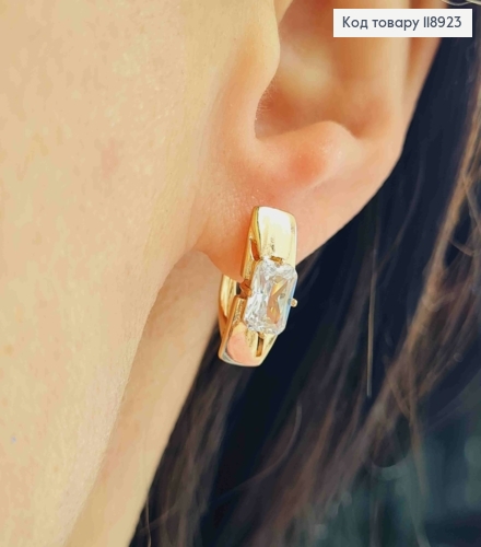 Серьги Прямоугольные с Блестящим камнем, 1,6см, английская застежка, Xuping 18K 118923 фото 1