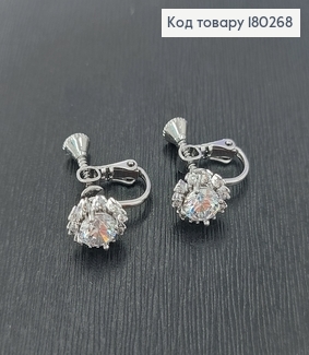 Сережки кліпси квіточка  з білим  камінцем  родіроване медзолото Xuping 180268 фото