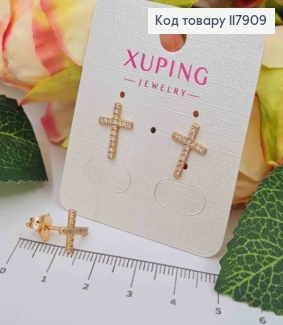 Серьги гвозди "Кресты" украшены камешками, 1,3*0,9см, Xuping 18K 117909 фото