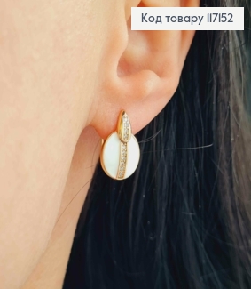 Серьги с белой эмалькой и камешками, размер 1,3*0,8см, XUPING 18K 117152 фото