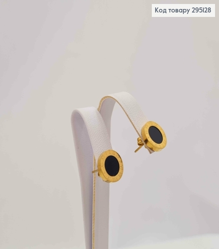 Сережки гвіздки "Римський годинник" з Чорною емаллю, лимонного кольору, 1,1см 295128 фото 2