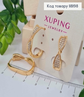 Серьги овальные "Песочные Часы" с Блестящими камешками, 2,4см, Xuping 18К 118198 фото