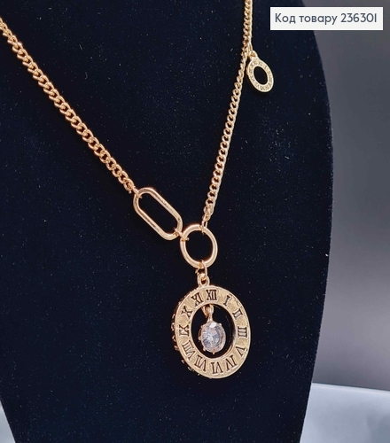Цепочка золотого цвета, с подвеской, Римскими часами с камнем 236301 фото 2