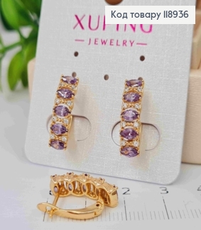 Серьги "Орбита" украшены Фиолетовыми камешками, 1,8 см, английская застежка, Xuping 18K 118936 фото