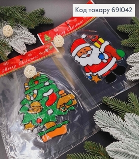 Ялинка блискуча, силіконова новорічна наліпка на скло,  (19*13,5см) 691042 фото