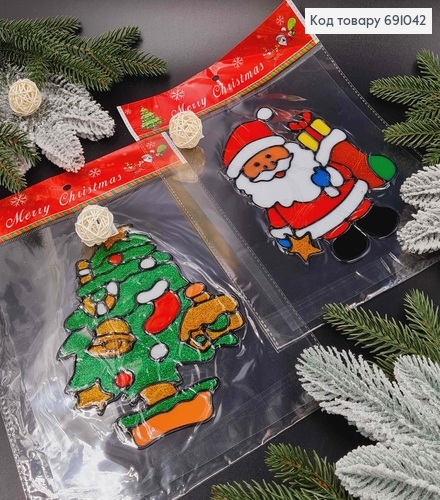 Ялинка блискуча, силіконова новорічна наліпка на скло,  (19*13,5см) 691042 фото 1