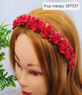 Обруч-венчик Роза с Калиной, КРАСНОГО цвета, ручная работа, Украина 287037 фото