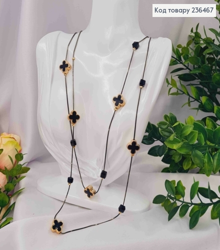 Біжутерія на шию подвійна з Van Cleеf та квадратними бусинами, 80+6см, Чорного+Золото  кольору 236467 фото 1