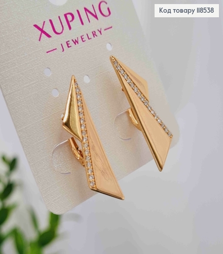 Сережки "Стріли" прикрашені Блискучими камінцями, 3см, англійська застібка, Xuping 18К 118538 фото 3