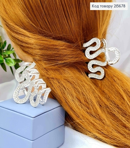 Краб металл "ВОЛНА" украшен Блестящими камнями, 4,5см, Серебряного цвета 215678 фото 1