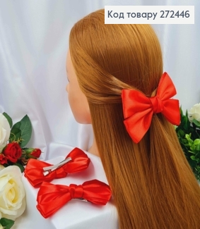 Заколка (1шт) БАНТИК красный атлас 4см, размер 12*7смсм, ручная работа , УКРАИНА 272446 фото