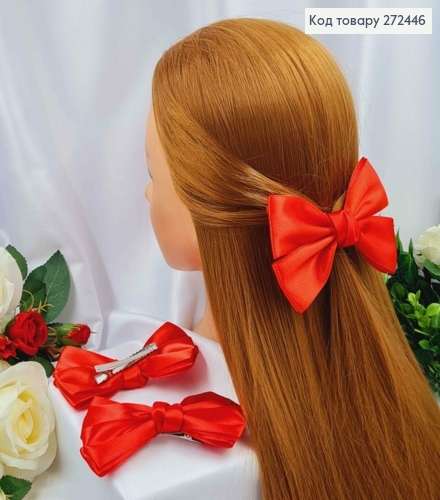 Заколка (1шт) БАНТИК красный атлас 4см, размер 12*7смсм, ручная работа , УКРАИНА 272446 фото 1