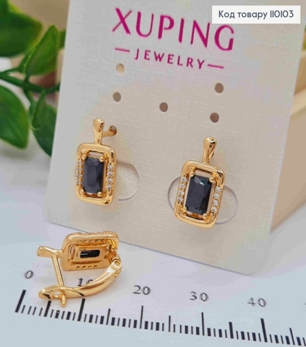 Серьги украшены Изысканным Черным камнем, длина 1,4см, английская застежка, Xuping 18K 110103 фото 2