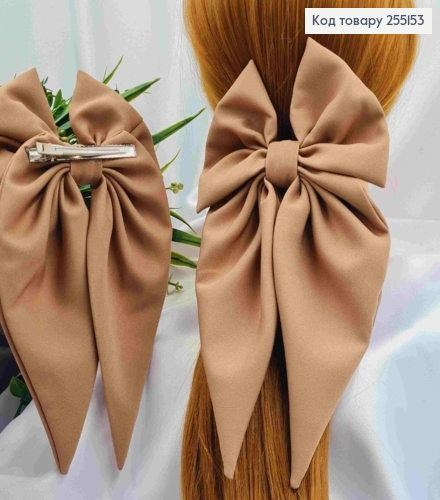 Заколка (7,5см) БАНТ цвета КАПУЧИНО, ткань плотный атлас, размер 14*25см, Украина 245153 фото 1