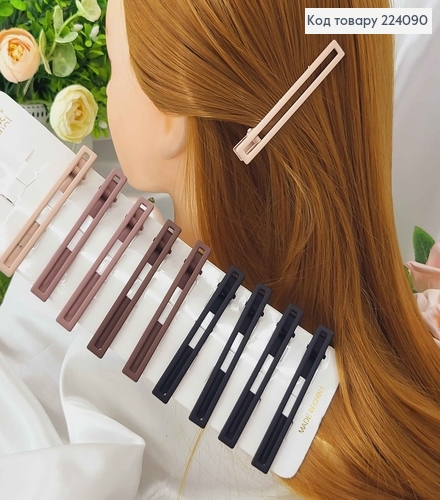 Заколка стрела, Метал "каучук", прямоугольная матовая 8см, цвета в ассорт. 224090 фото 1