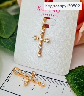 Крестик, с камешками и шариками, 2*1,5см, Xuping 18К 130502 фото