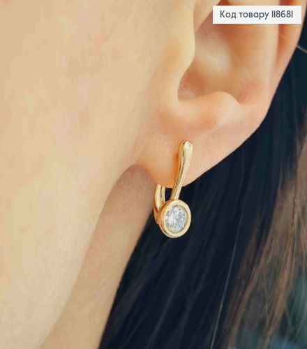 Сережки з одним камінцем в оправі, довжина 1,7см, англійська застібка, Xuping 18К 118681 фото 3