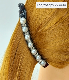 Заколка банан черная в камнях и жемчужиной 223040 фото