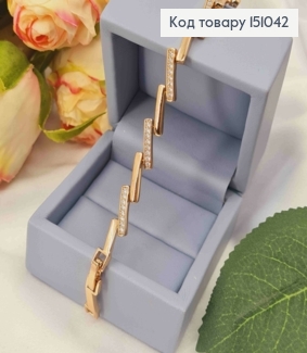 Браслет плетения прямоугольными пластинами с блестящими камешками, длина 17+2см, Xuping 18К. 151042 фото