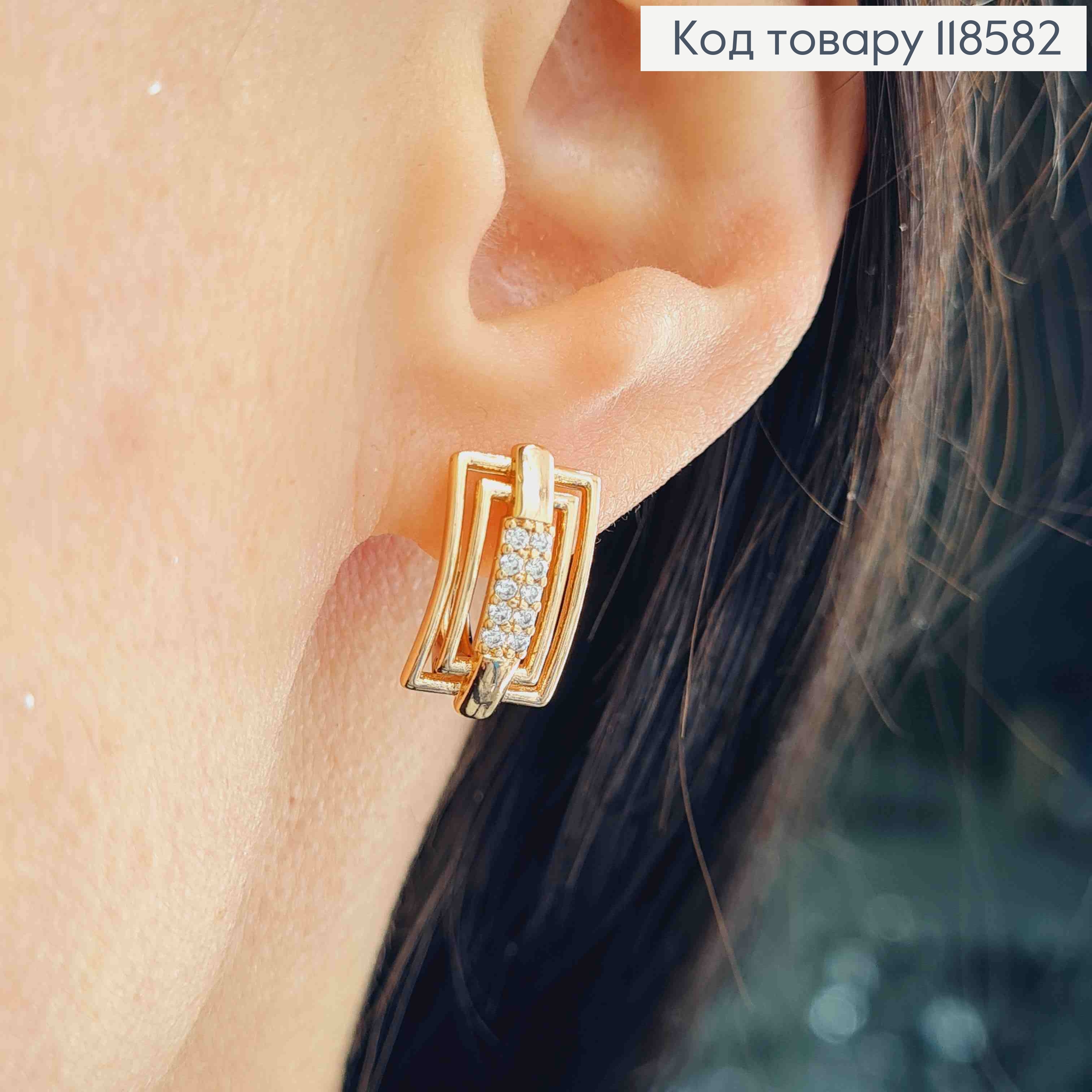 Серьги "Утонченные" с блестящими камешками, 1,6см, английская застежка, Xuping 18К 118582 фото 2