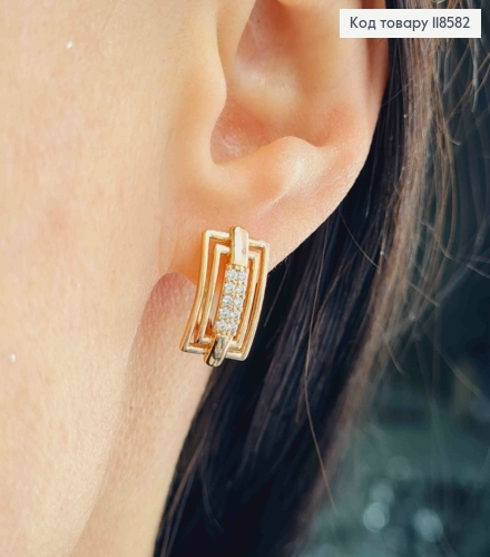 Сережки "Витончені" з блискучими камінцями, 1,6см, англійська застібка, Xuping 18К 118582 фото 2