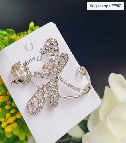 Брошь металл серебряная бабочка с цветочком 235117 фото 1