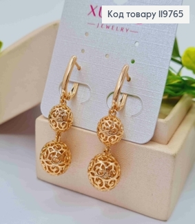 Серьги с подвижной подвеской два "Ажурных" шарика, 1,6+2,2см, английская застежка, Xuping 18K 119765 фото