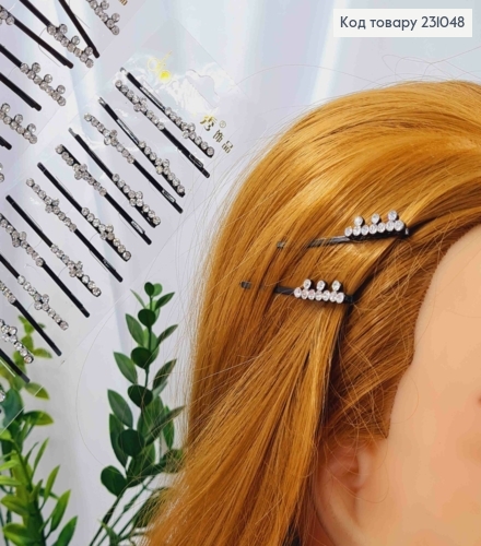 Заколка невидимка металл черная с камнями 5 см Абстракция в асс. 2 шт / уп цена за уп. 231048 фото 2