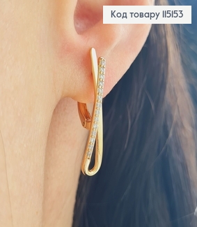 Сережки Ленточка с камнями (англ.застежка), 2,5*0,5см, Xuping 18K 115153 фото