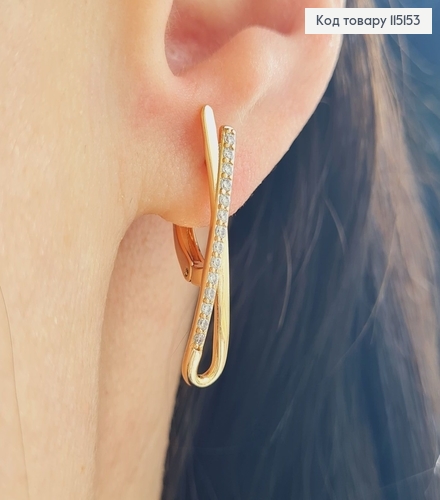 Сережки Ленточка с камнями (англ.застежка), 2,5*0,5см, Xuping 18K 115153 фото 1